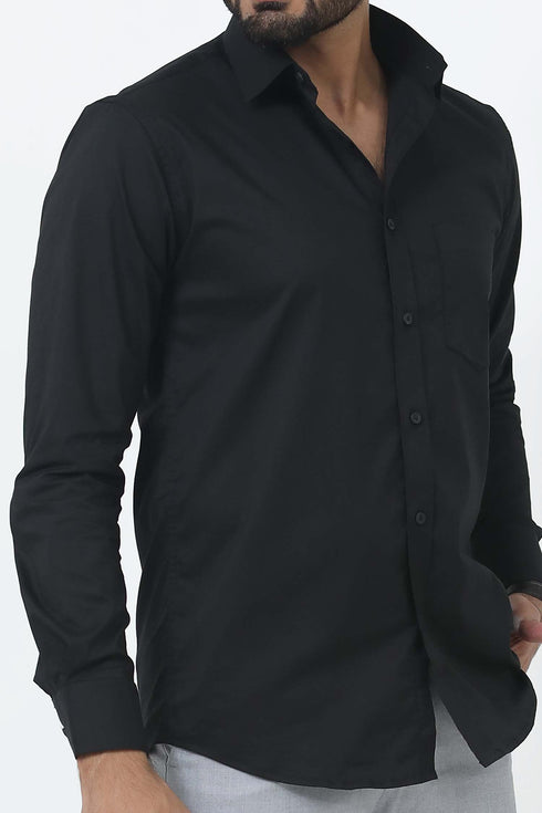 Veshbhoshaa Bluebird Men'S Black Cotton Lycra Formal Shirt